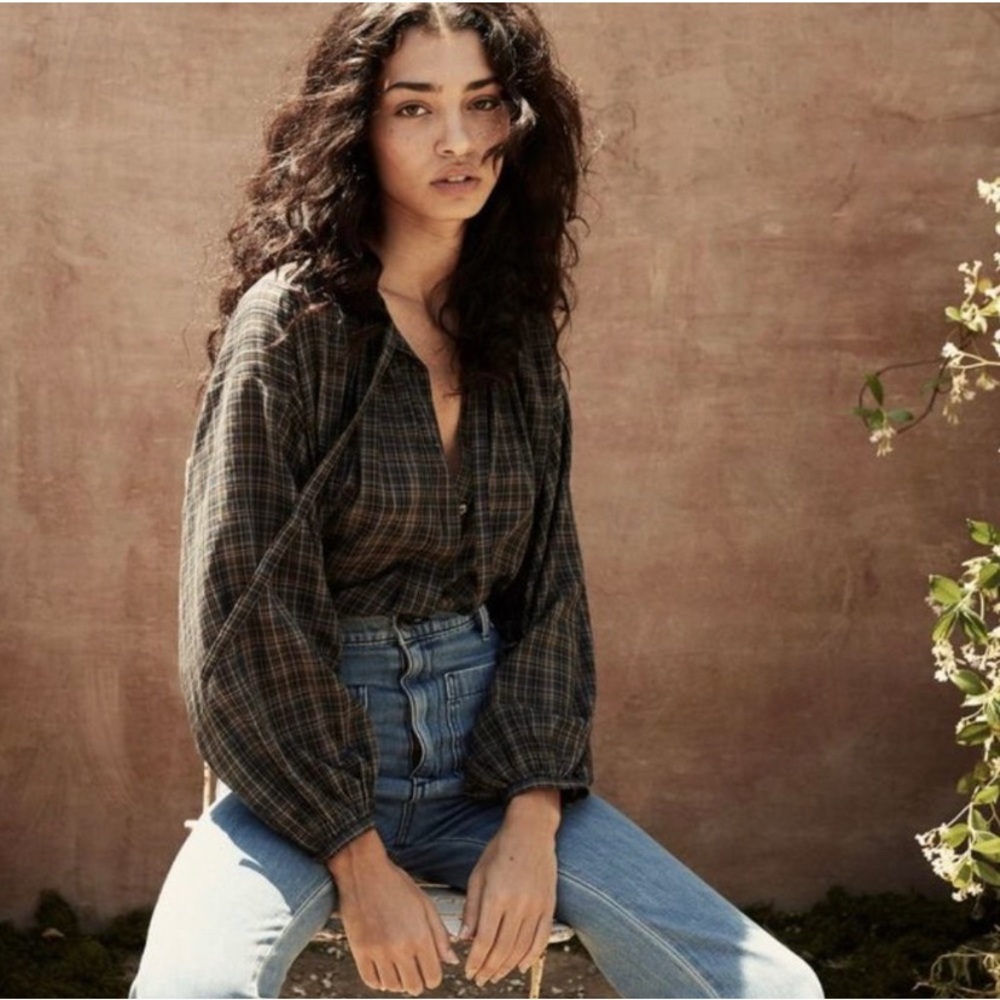 Doen Guadalupe Top in French Navy Plaid